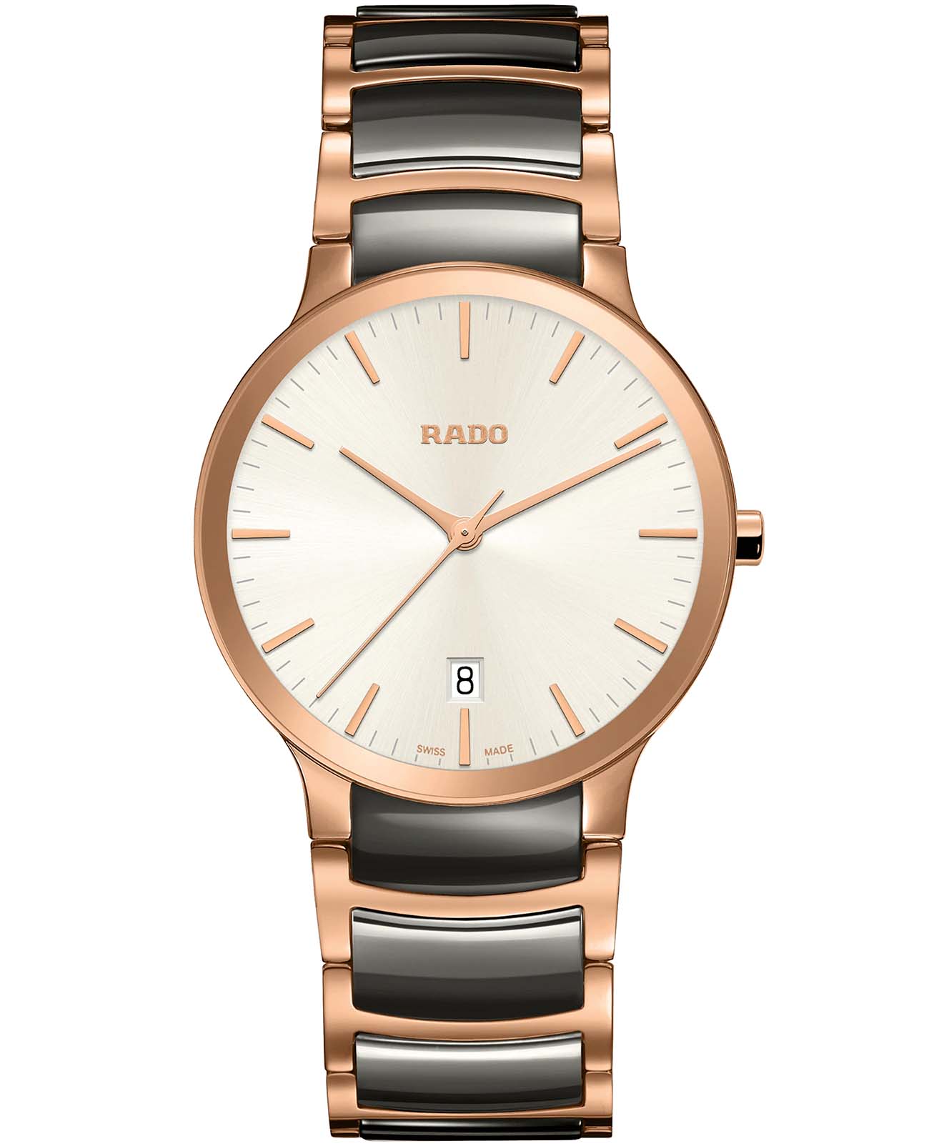 Rado Rado Centrix R30554022  R30554022  кварцевые мужские часы белый циферблат, браслет сталь + pvd + керамика — вид спереди