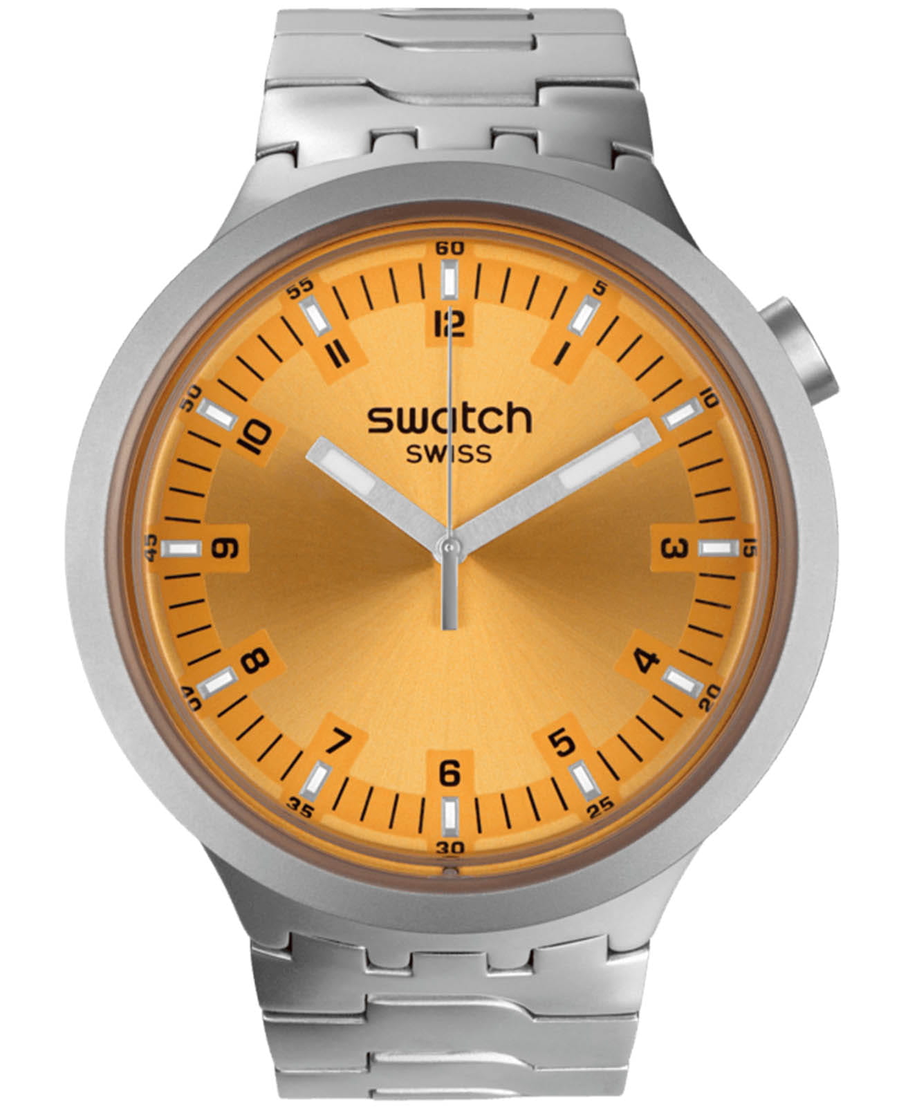 Swatch Swatch Big Bold Irony Standard SB07S103G  SB07S103G кварцевые мужские часы оранжевый циферблат, браслет нержавеющая сталь — вид спереди