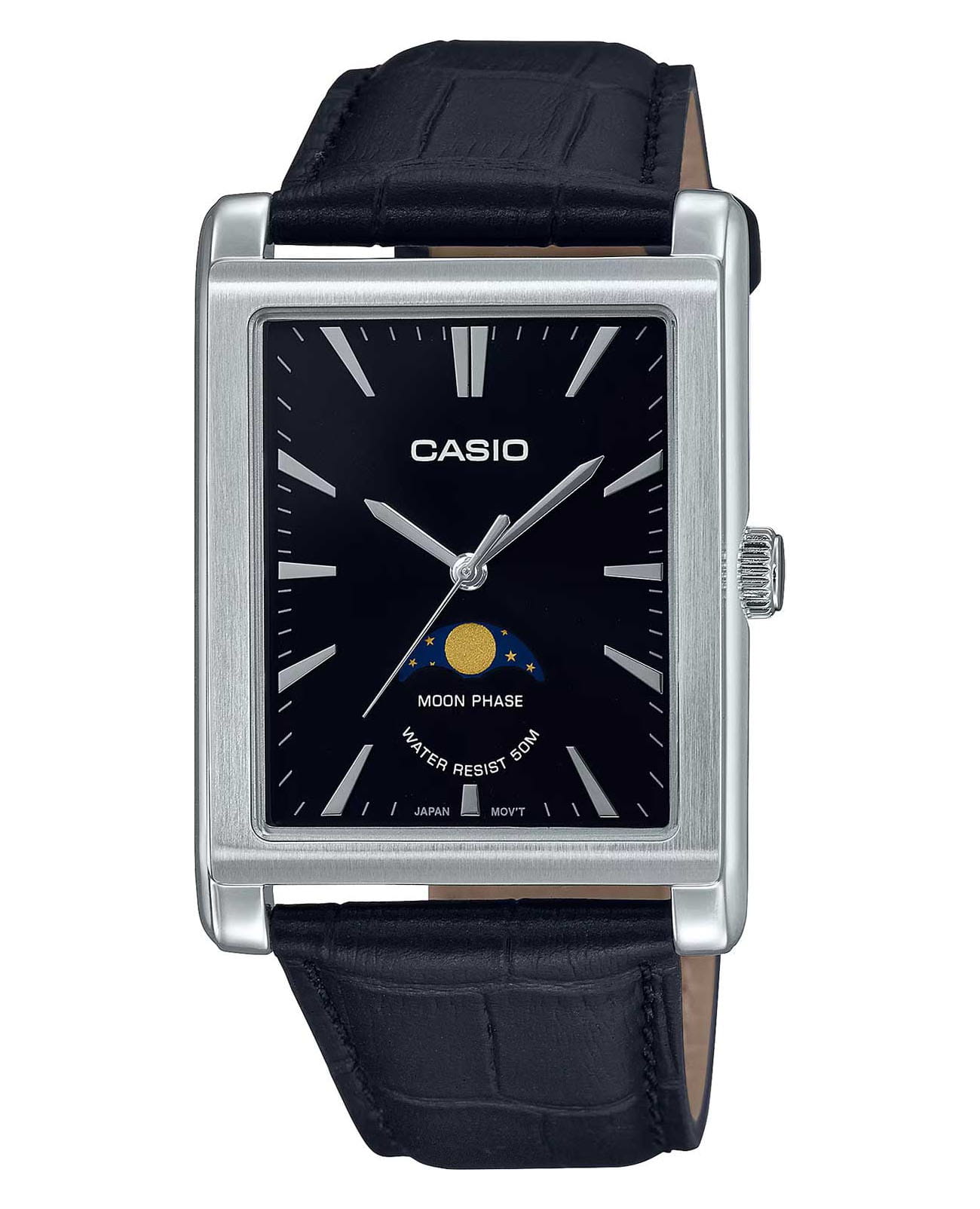 Casio Casio Collection MTP-M105L-1A  MTP-M105L-1A кварцевые мужские часы черный циферблат, браслет кожаный — вид спереди