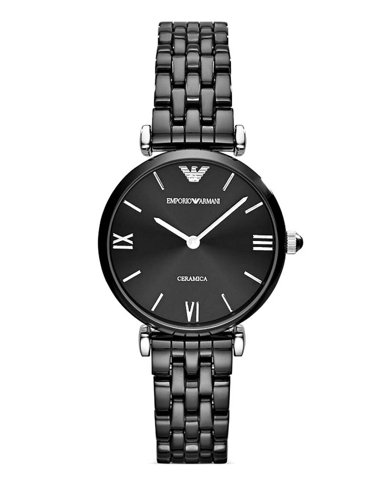 Emporio Armani Emporio Armani AR1487  AR1487 кварцевые женские часы черный циферблат, браслет керамика — вид спереди