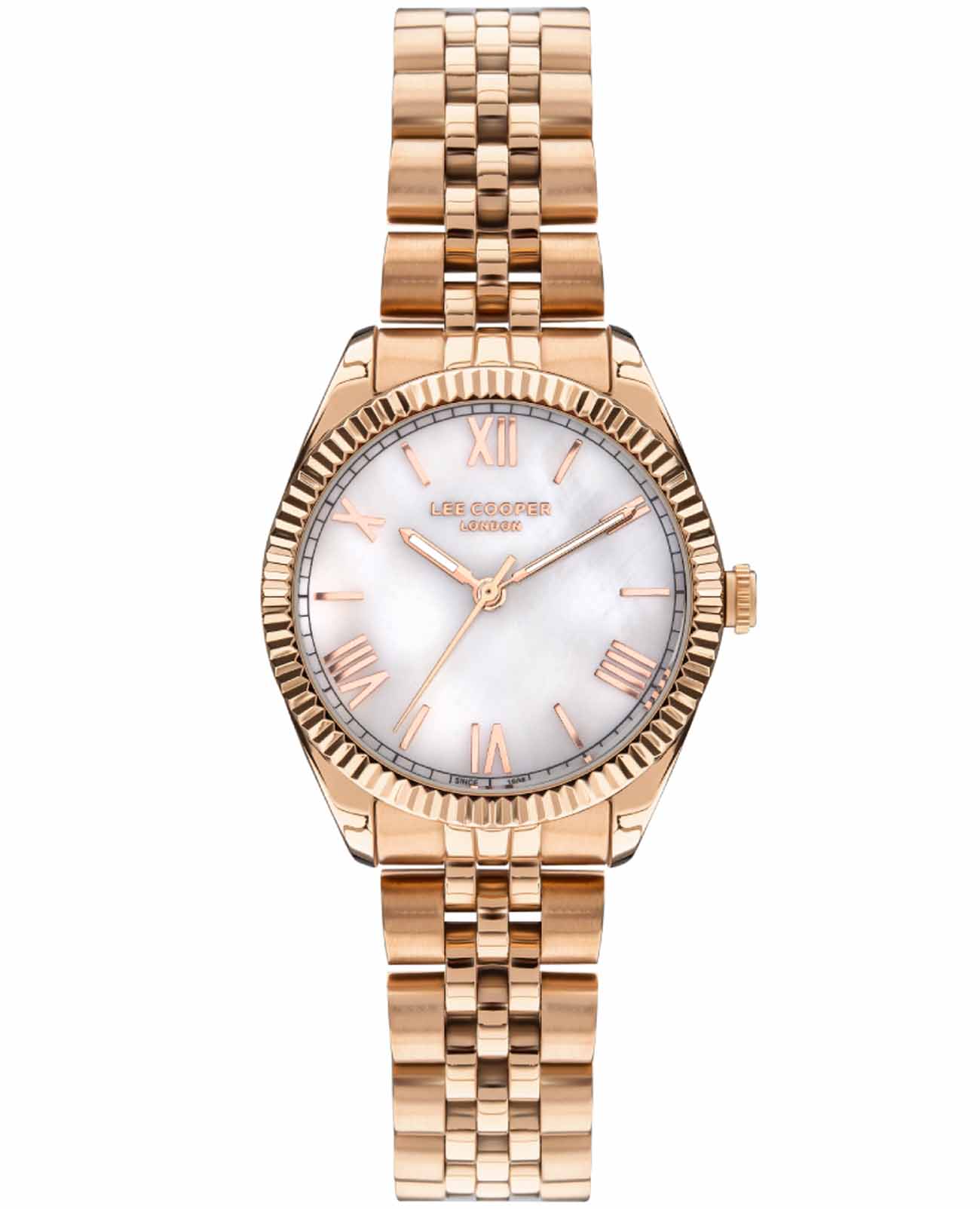 Lee Cooper Lee Cooper LC07448.420  LC07448.420 кварцевые женские часы перламутровый циферблат, браслет нержавеющая сталь с ip-покрытием — вид спереди
