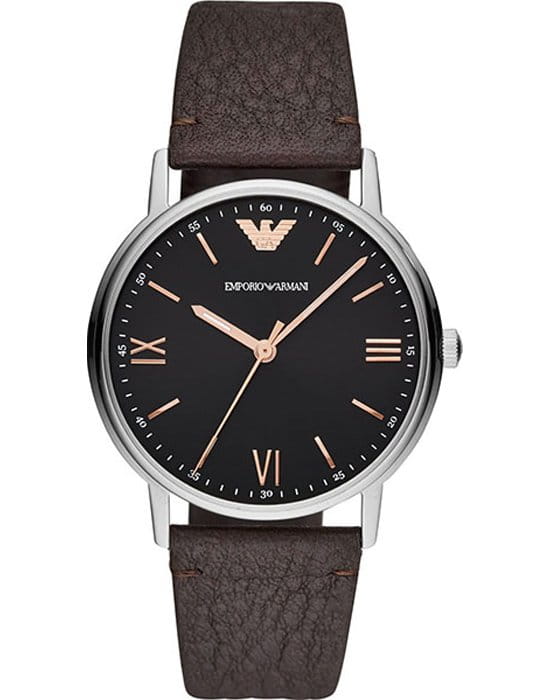 Emporio Armani Emporio Armani AR11153  AR11153 кварцевые мужские часы черный циферблат, браслет кожаный — вид спереди