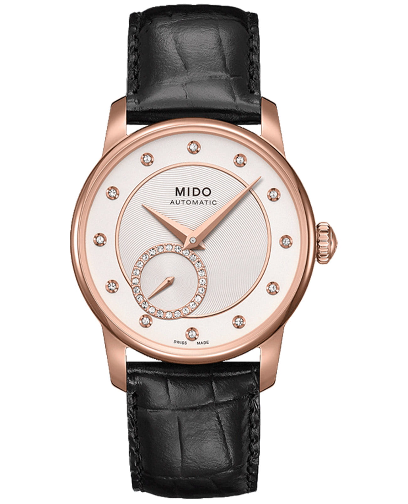 Mido Mido Baroncelli II Lady M007.228.36.036.00  M0072283603600 механические женские часы белый циферблат, браслет кожаный — вид спереди