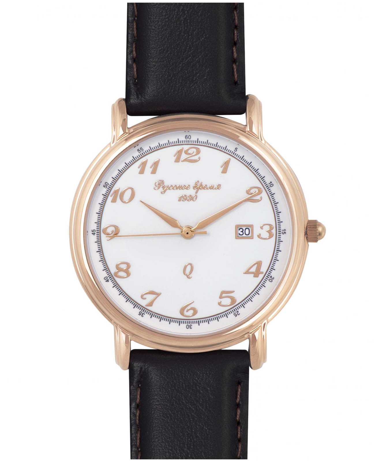 Русское Время Русское Время 1889532  1889532 кварцевые мужские часы белый циферблат, браслет кожаный — вид спереди