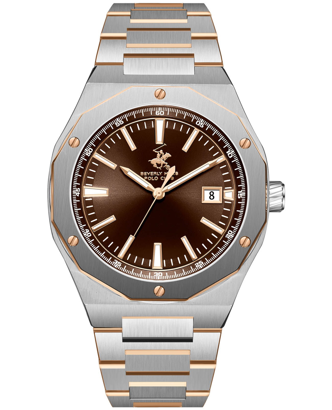 Beverly Hills Polo Club Beverly Hills Polo Club BP3788X.540  BP3788X.540 кварцевые мужские часы коричневый циферблат, браслет нержавеющая сталь с ip-покрытием — вид спереди