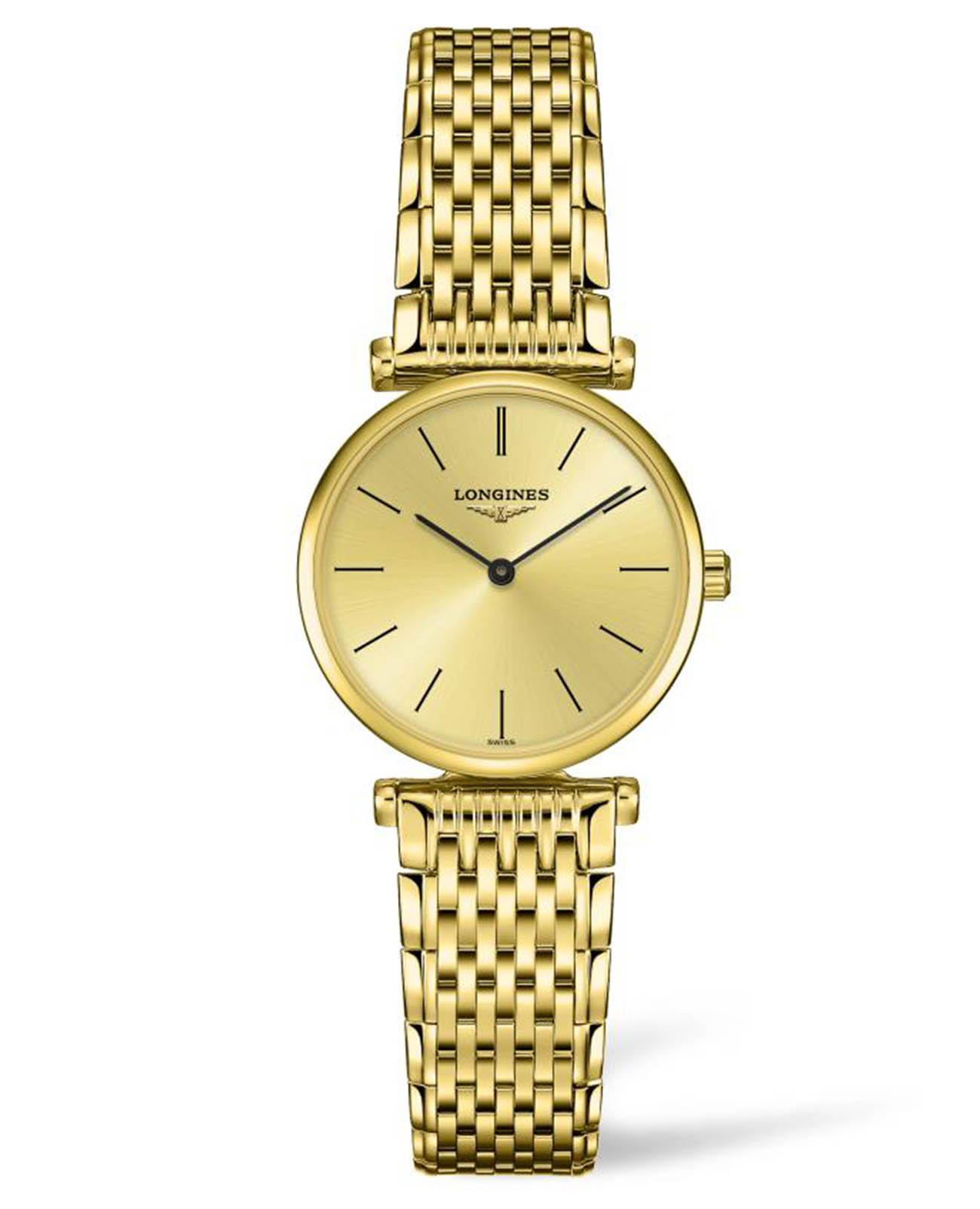 Longines Longines La Grande Classique L4.209.2.32.8  L42092328 кварцевые женские часы золотой циферблат, браслет сталь c pvd покрытием — вид спереди