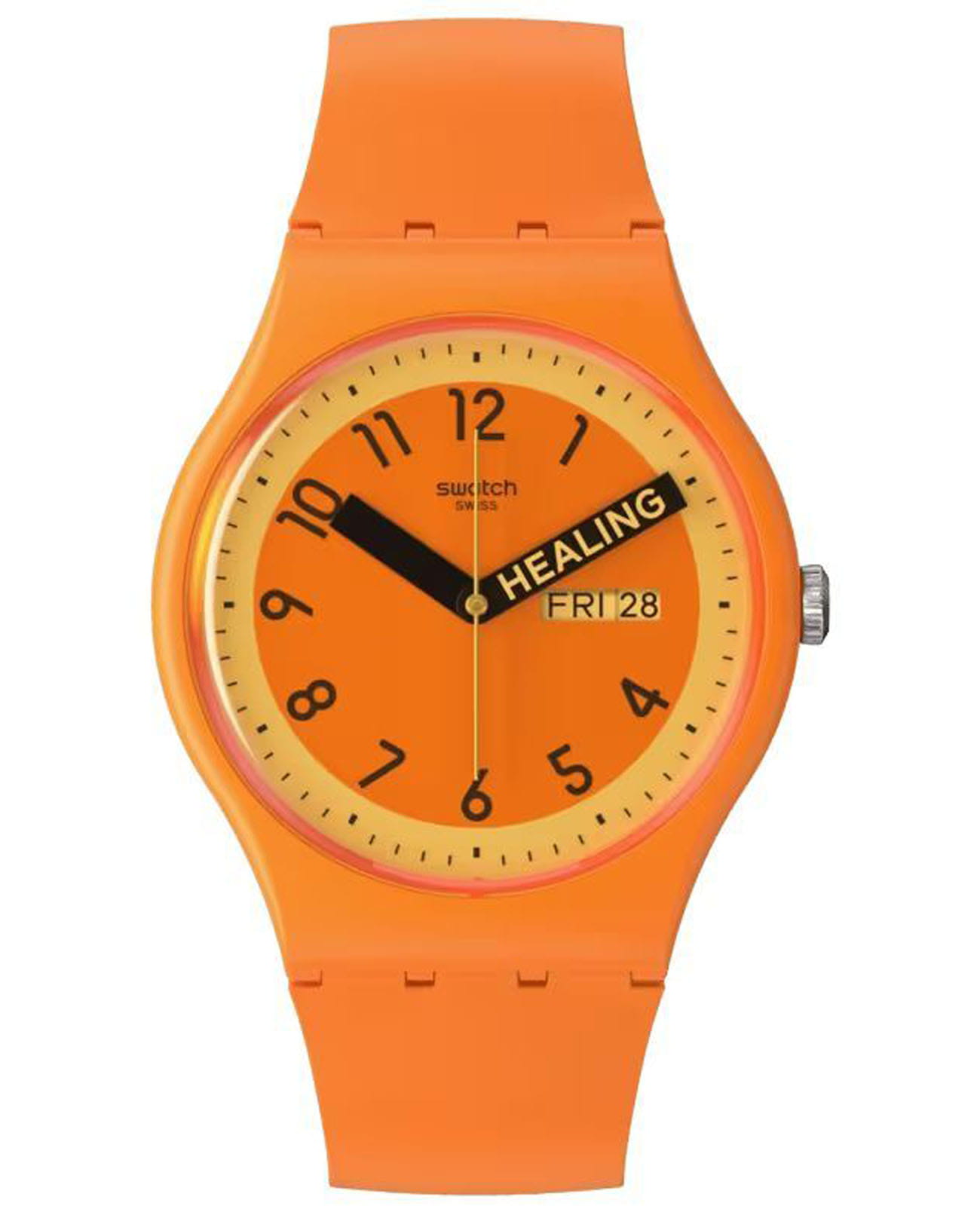 Swatch Swatch New Gent Biosourced SO29O700  SO29O700 кварцевые женские часы оранжевый циферблат, браслет силикон — вид спереди