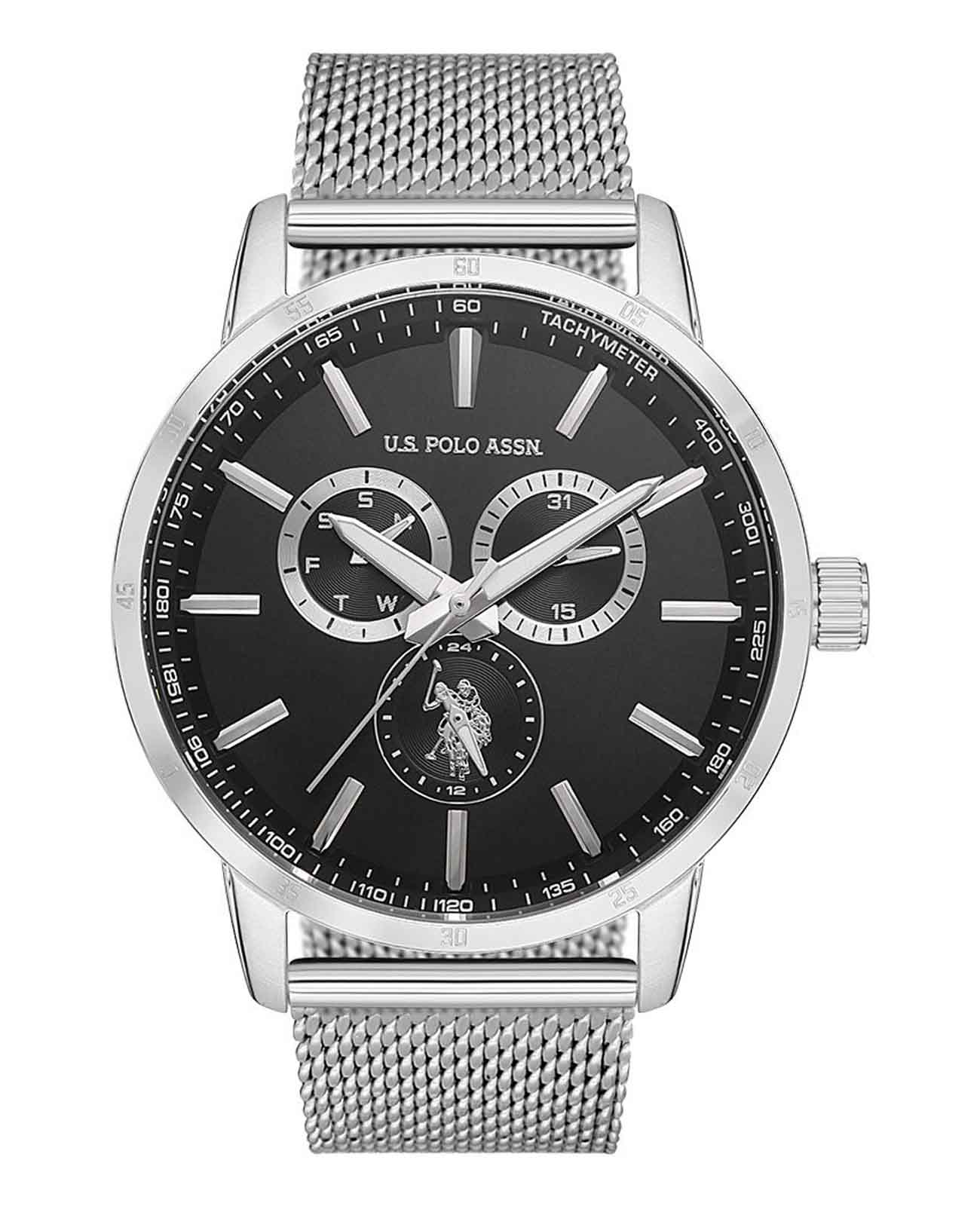 U.S. Polo Assn. U.S. Polo Assn. Fundamental USPA1075-01  USPA1075-01 кварцевые мужские часы черный циферблат, браслет нержавеющая сталь — вид спереди