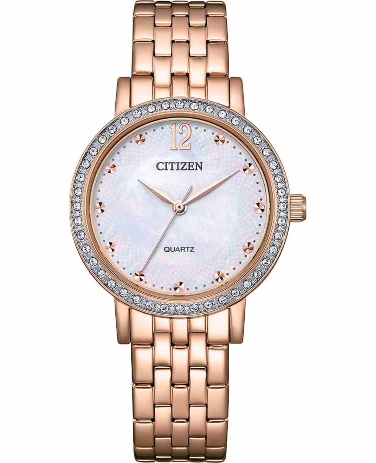 Citizen Citizen Elegance EL3108-53D  EL3108-53D кварцевые женские часы перламутровый циферблат, браслет нержавеющая сталь с ip-покрытием — вид спереди