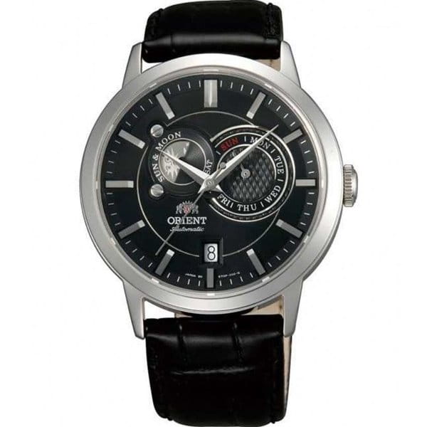 Orient Orient ET0P003B (FET0P003B)  ET0P003B механические мужские часы черный циферблат, браслет кожаный — вид спереди