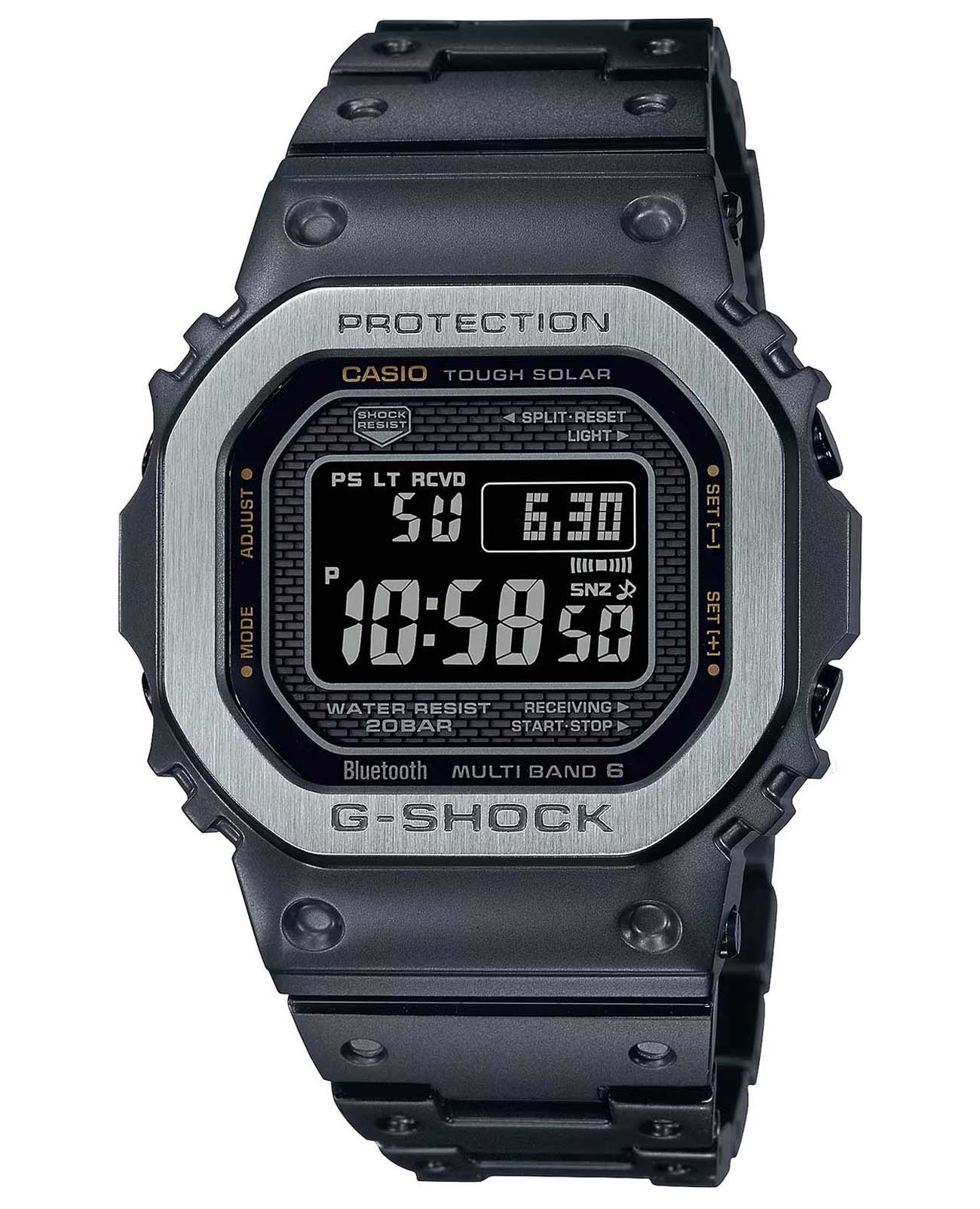 Casio Casio G-Shock GMW-B5000MB-1E GMW GMW-B5000MB-1E электронные мужские часы  циферблат, браслет нержавеющая сталь с ip-покрытием — вид спереди