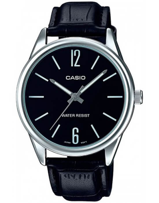 Casio Casio Collection MTP-V005L-1BUDF (MTP-V005L-1B)  MTP-V005L-1B кварцевые мужские часы черный циферблат, браслет кожаный — вид спереди