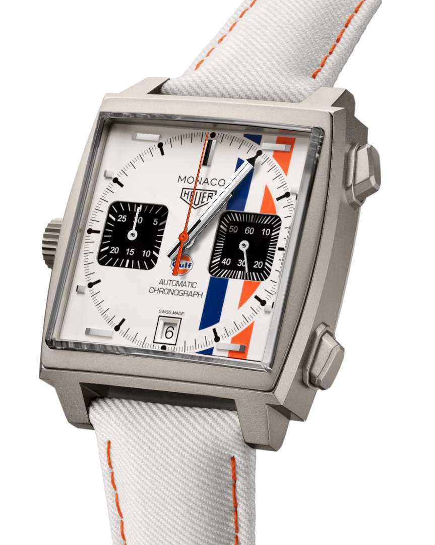 Оригинальные часы TAG Heuer TAG Heuer Monaco Chronograph x Gulf CAW218G.EB0393 механические калибр механизма calibre 11 общий вид