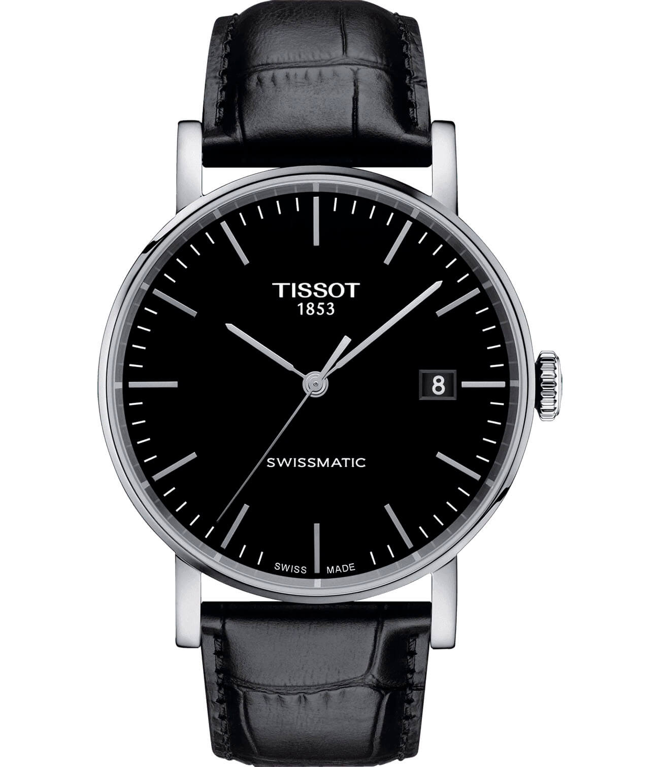 Tissot Tissot Everytime Swissmatic T109.407.16.051.00 Everytime T1094071605100 механические мужские часы черный циферблат, браслет кожаный — вид спереди