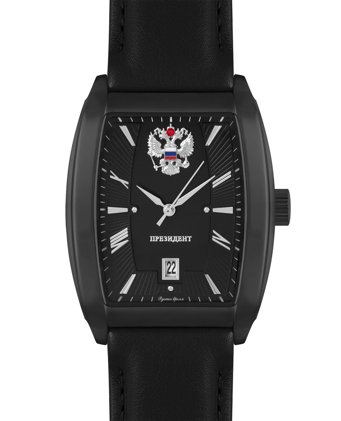 Президент Президент 1255599  1255599 кварцевые мужские часы черный циферблат, браслет кожаный — вид спереди