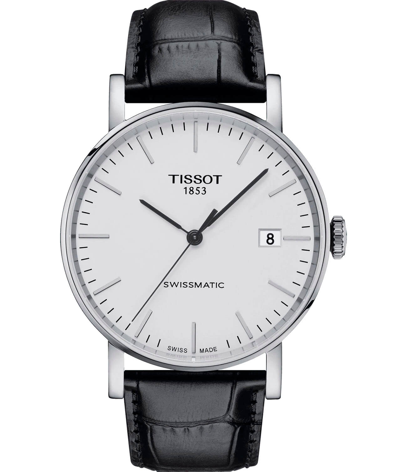Tissot Tissot Everytime Swissmatic T109.407.16.031.00 Everytime T1094071603100 механические мужские часы белый циферблат, браслет кожаный — вид спереди