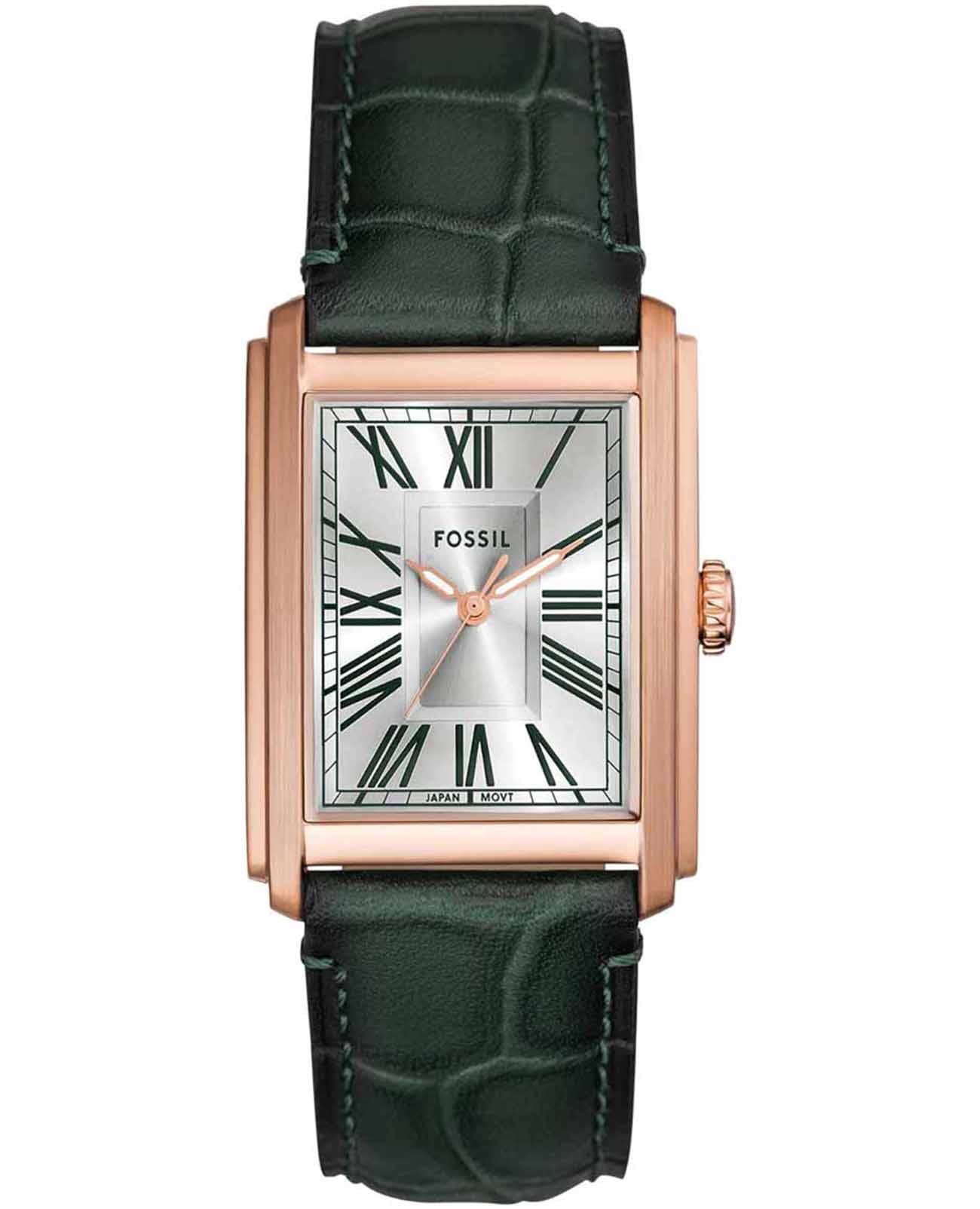 Fossil Fossil Carraway FS6077  FS6077 кварцевые мужские часы серебристый циферблат, браслет кожаный — вид спереди