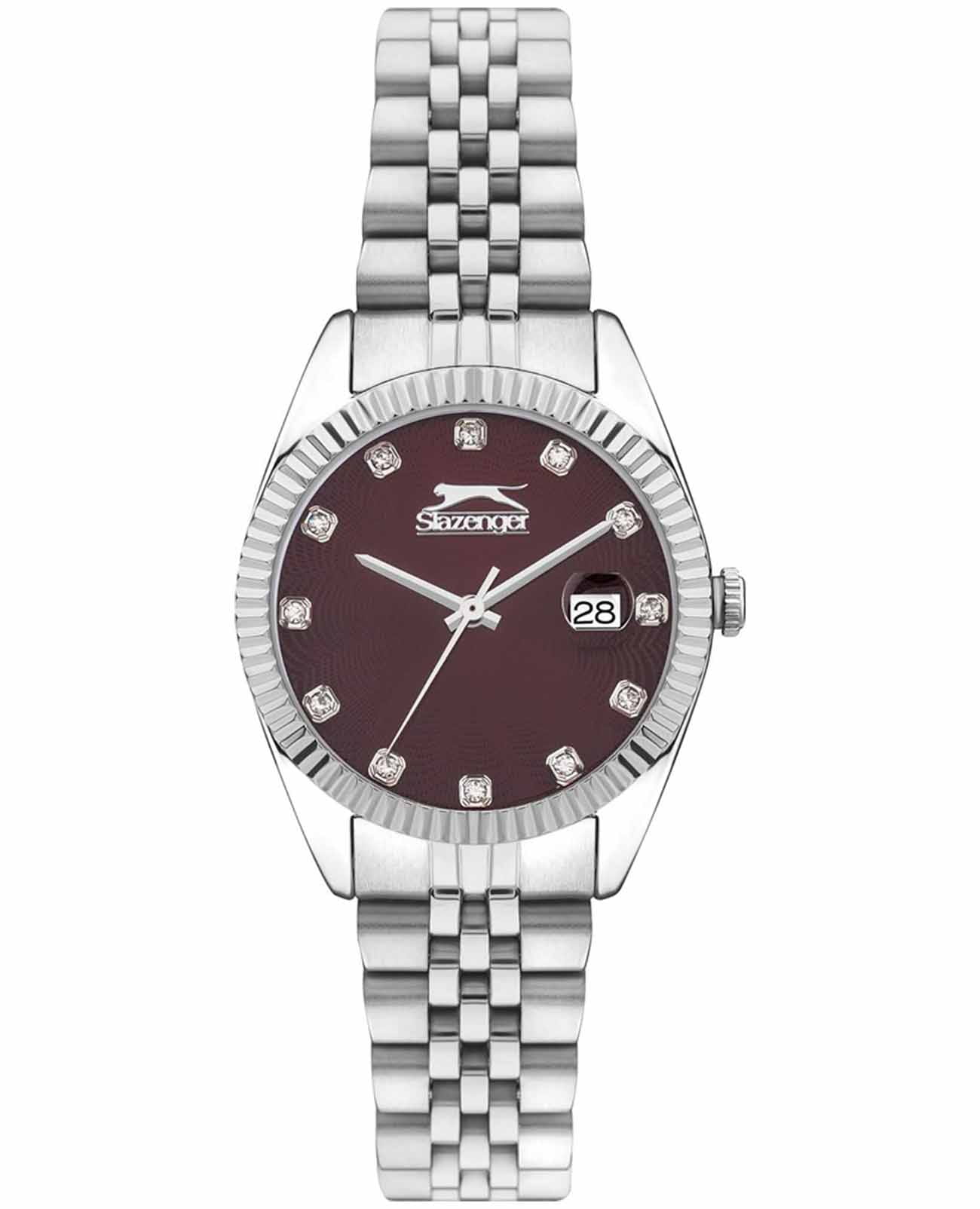Slazenger Slazenger SL.09.2240.3.04  SL.09.2240.3.04 кварцевые женские часы бордовый циферблат, браслет нержавеющая сталь — вид спереди