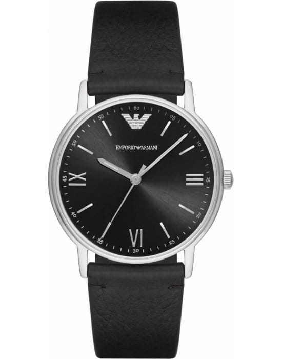 Emporio Armani Emporio Armani AR11013  AR11013 кварцевые мужские часы черный циферблат, браслет кожаный — вид спереди