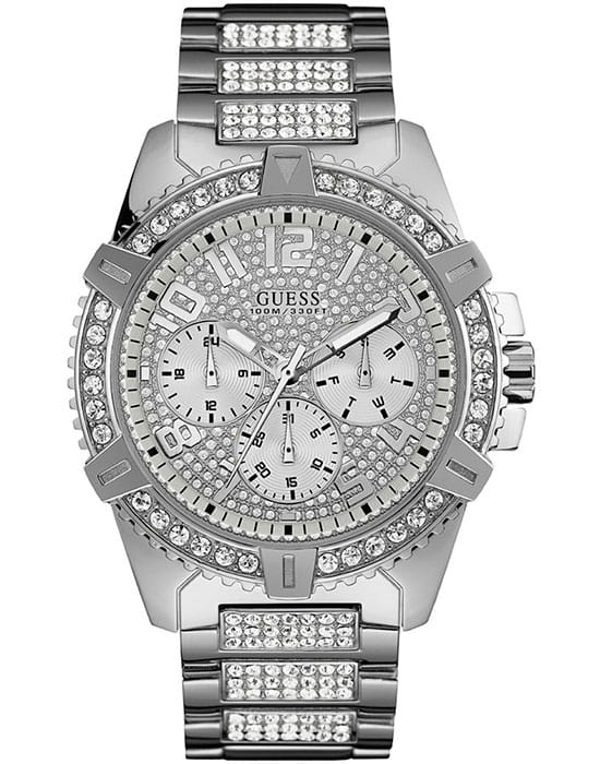 Guess Guess W0799G1  W0799G1 кварцевые мужские часы серебристый циферблат, браслет нержавеющая сталь — вид спереди