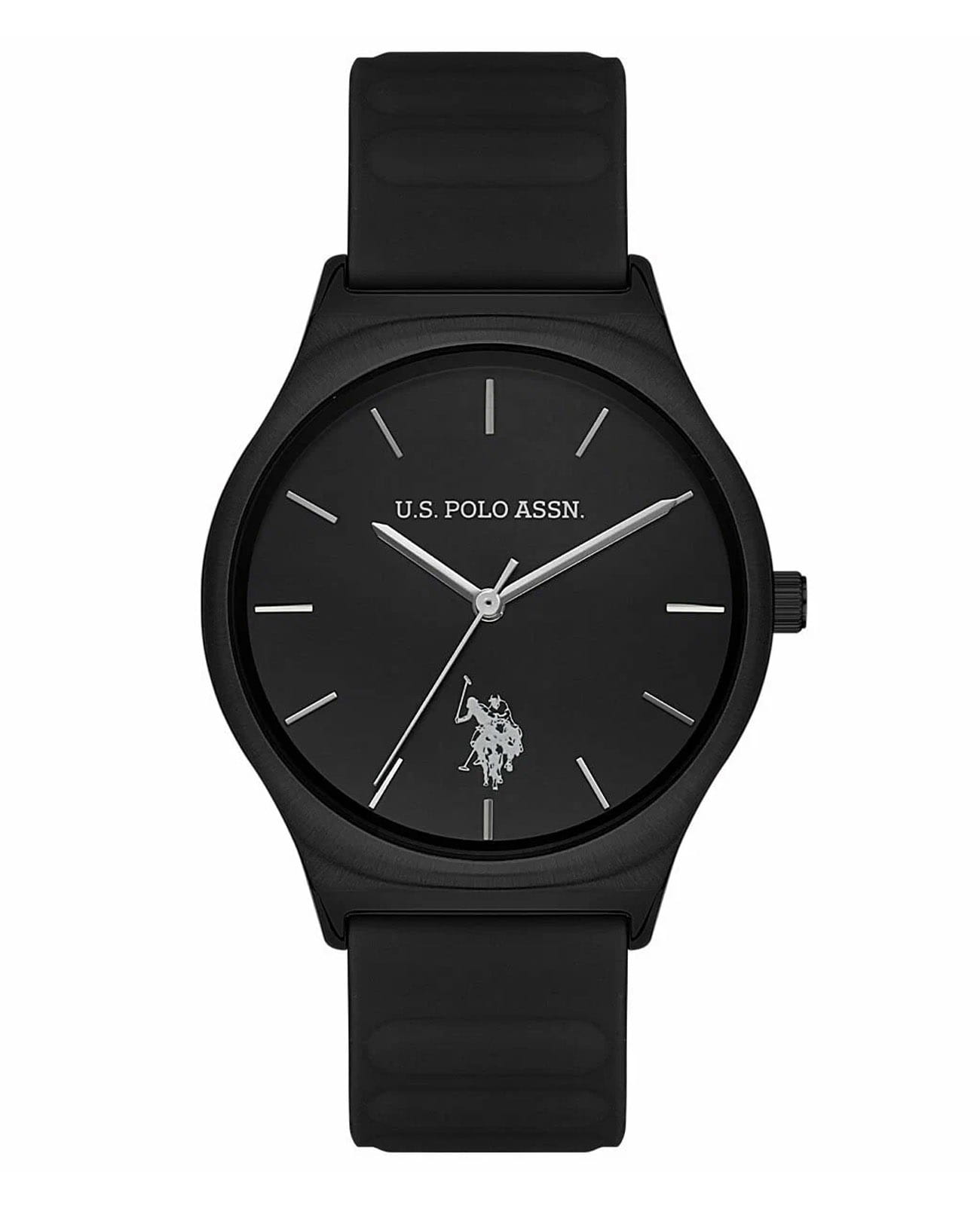 U.S. Polo Assn. U.S. Polo Assn USPA1078-02  USPA1078-02 кварцевые мужские часы черный циферблат, браслет силикон — вид спереди
