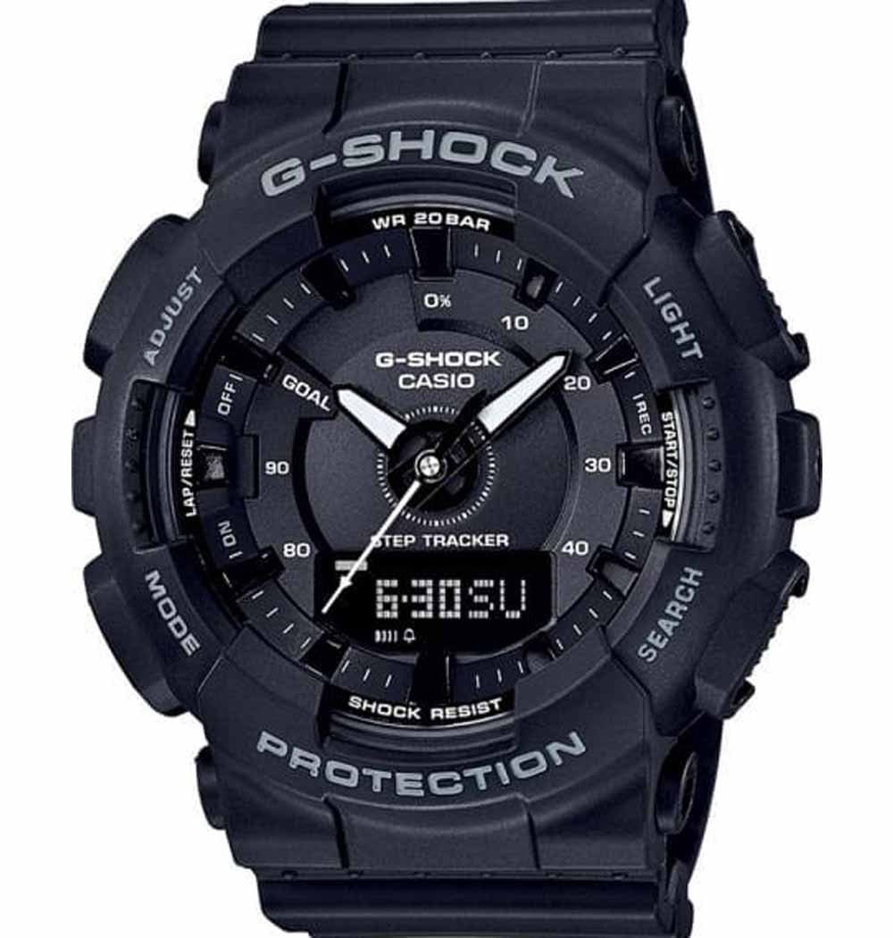 Casio Casio G-Shock GMA-S130-1A  GMA-S130-1A электронные женские часы черный циферблат, браслет пластик — вид спереди