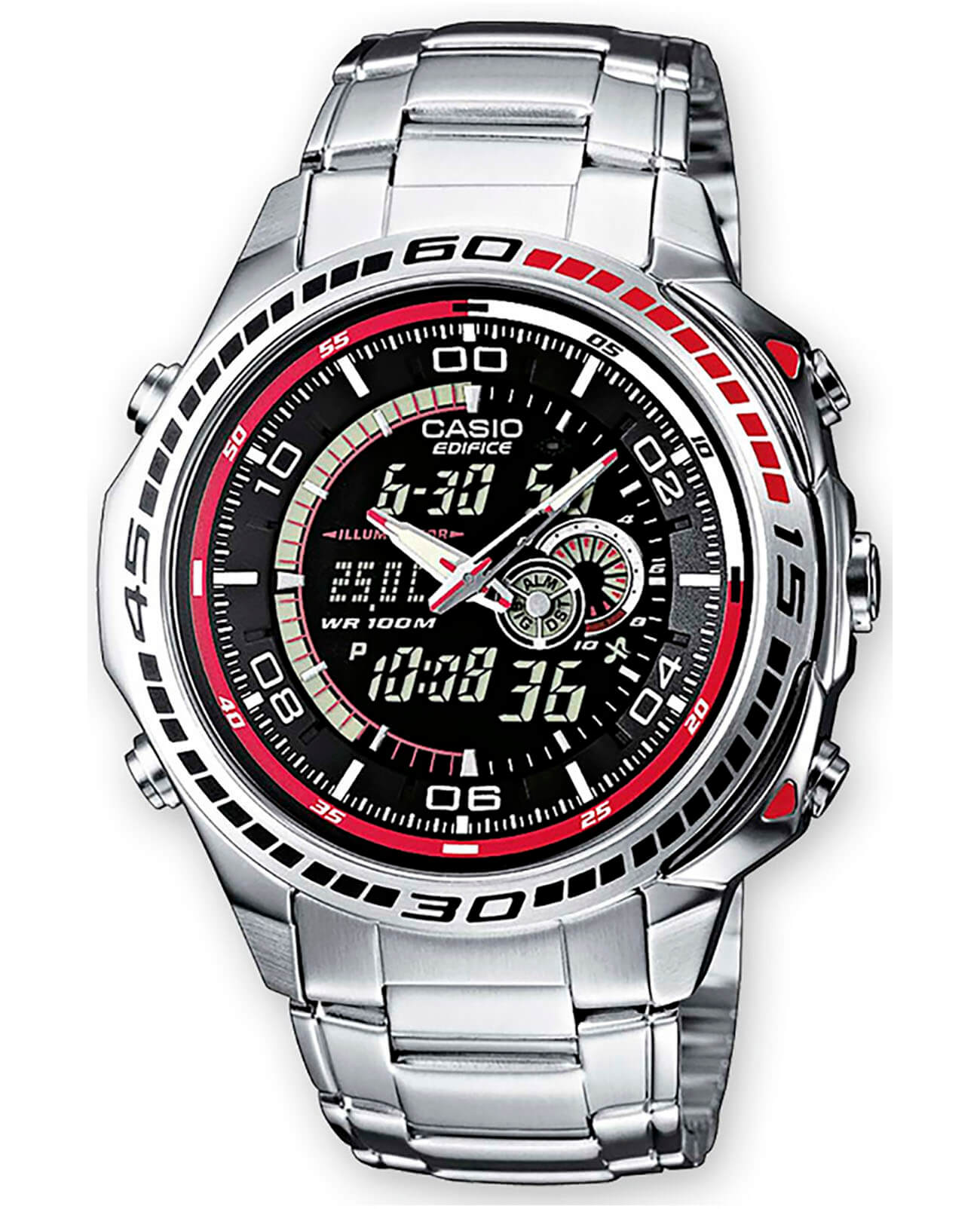 Casio Casio Edifice EFA-121D-1A  EFA-121D-1A кварцевые мужские часы черный циферблат, браслет нержавеющая сталь — вид спереди