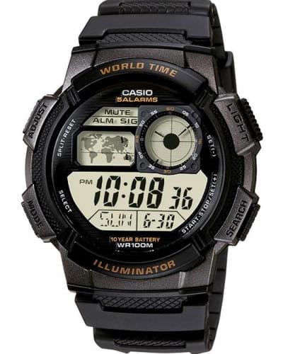 Casio Casio Collection AE-1000W-1AVDF (AE-1000W-1A)  AE-1000W-1A кварцевые мужские часы зеленый циферблат, браслет пластик — вид спереди