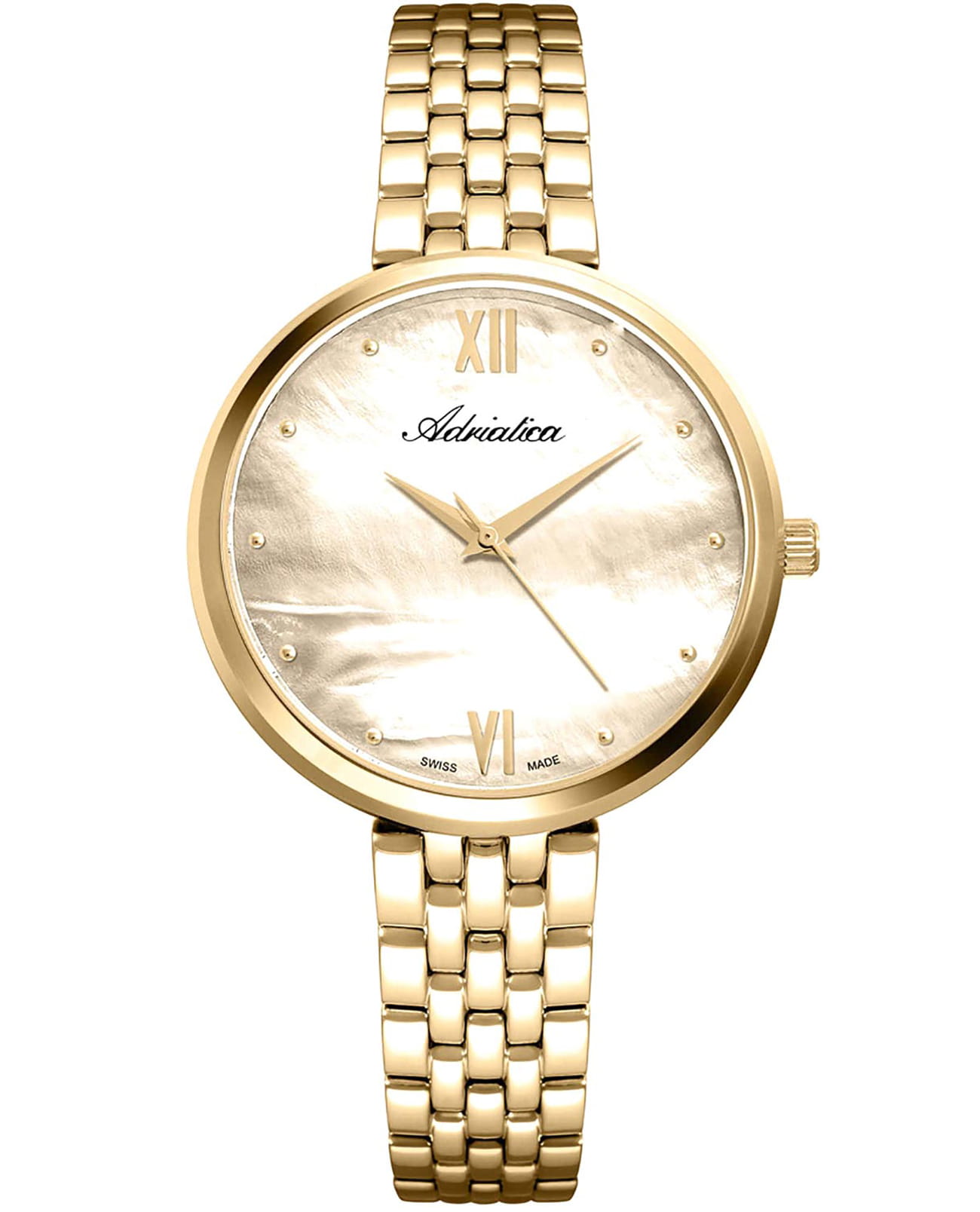 Adriatica Adriatica Essence A3760.118SQ  A3760.118SQ кварцевые женские часы золотой циферблат, браслет сталь c pvd покрытием — вид спереди