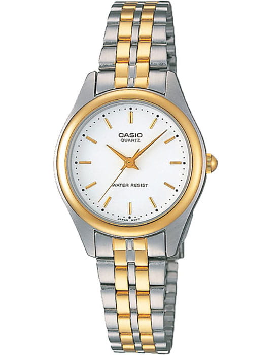 Casio Casio Collection LTP-1129G-7A  LTP-1129G-7A кварцевые женские часы белый циферблат, браслет нержавеющая сталь — вид спереди