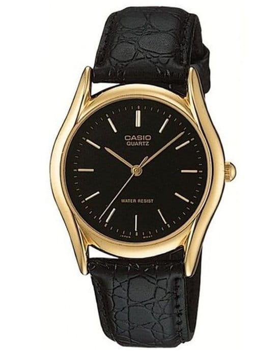 Casio Casio MTP-1094Q-1A  MTP-1094Q-1A кварцевые мужские часы черный циферблат, браслет кожаный — вид спереди