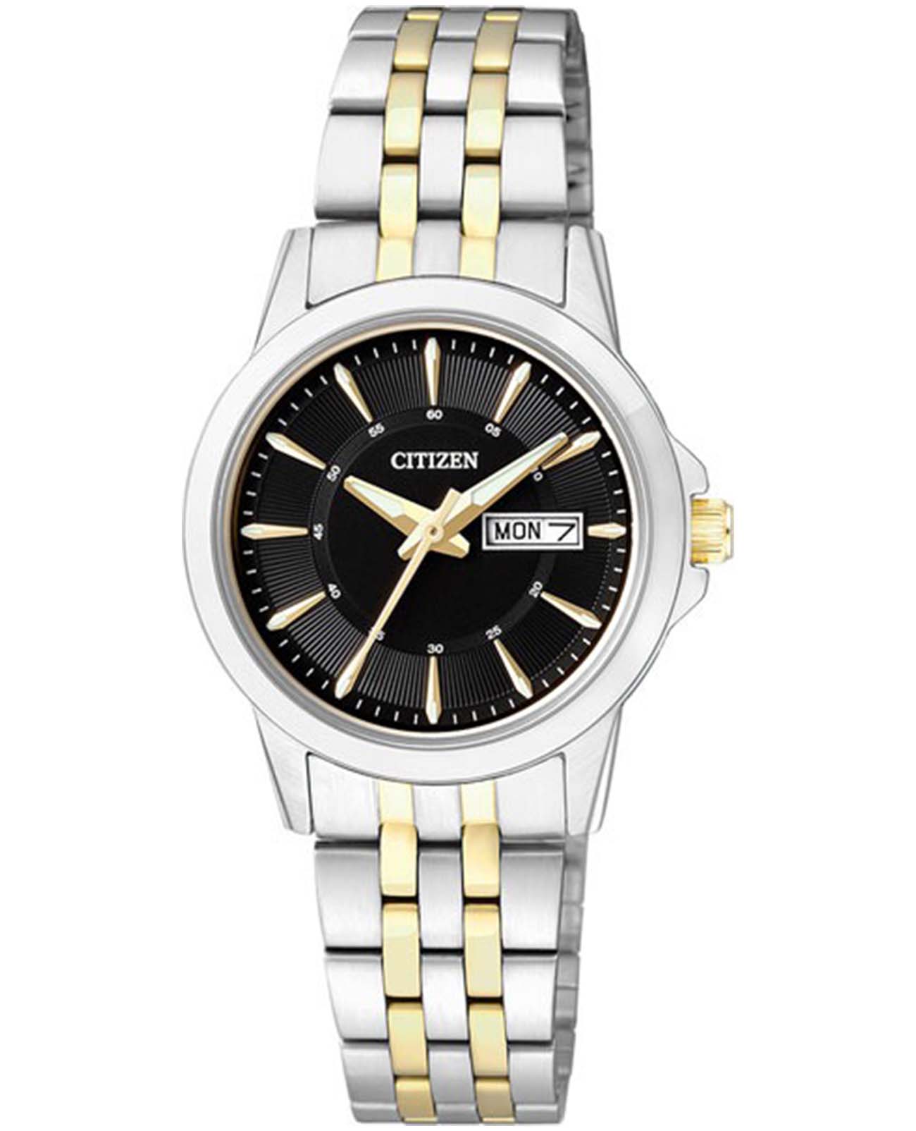Citizen Citizen EQ0608-55E  EQ0608-55E кварцевые женские часы черный циферблат, браслет нержавеющая сталь с ip-покрытием — вид спереди