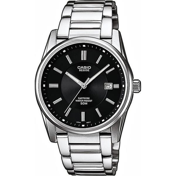 Casio Casio BEM-111D-1A  BEM-111D-1A кварцевые мужские часы черный циферблат, браслет нержавеющая сталь — вид спереди