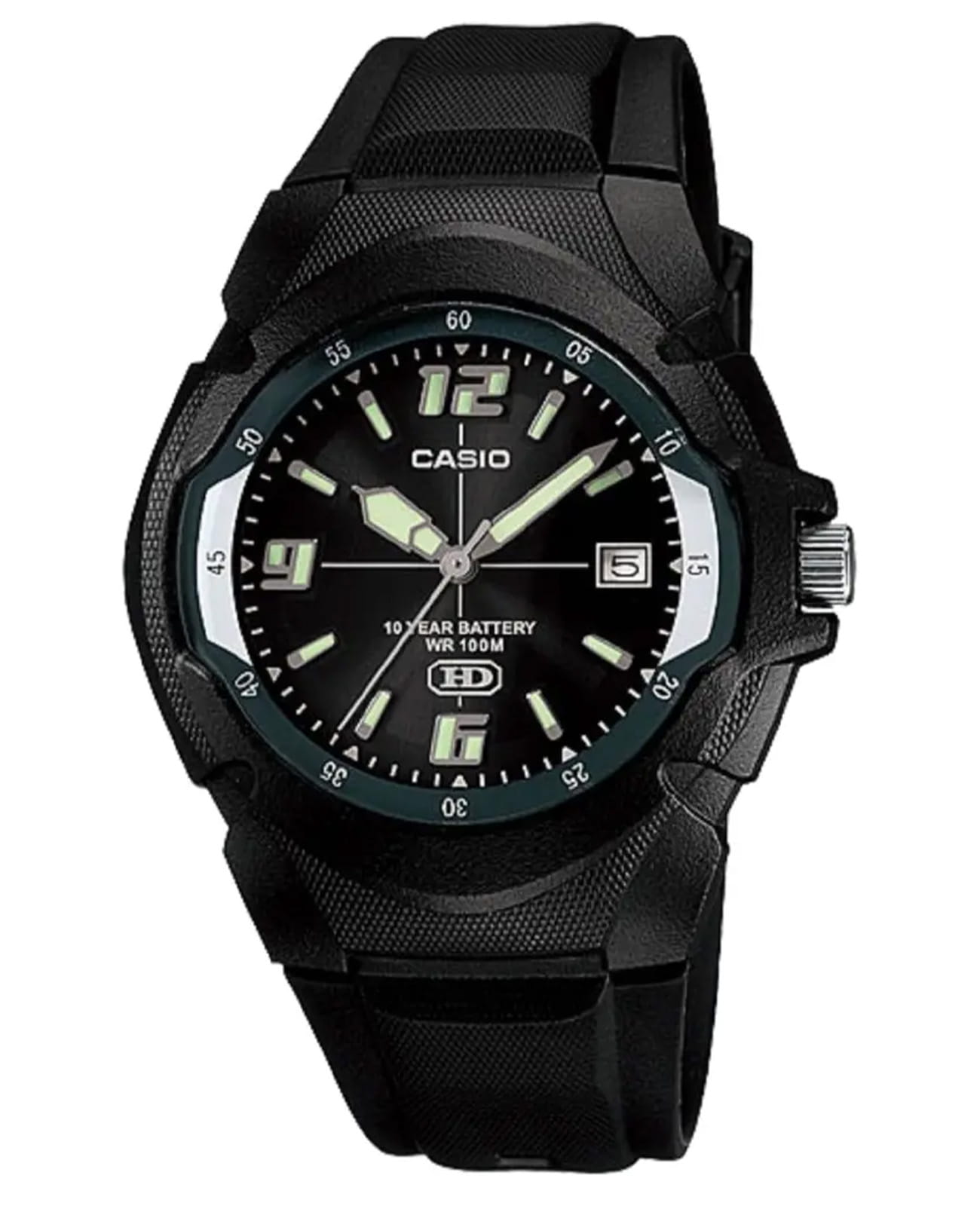 Casio Casio Collection MW-600F-1AVDF (MW-600F-1A)  MW-600F-1A кварцевые мужские часы черный циферблат, браслет пластик — вид спереди