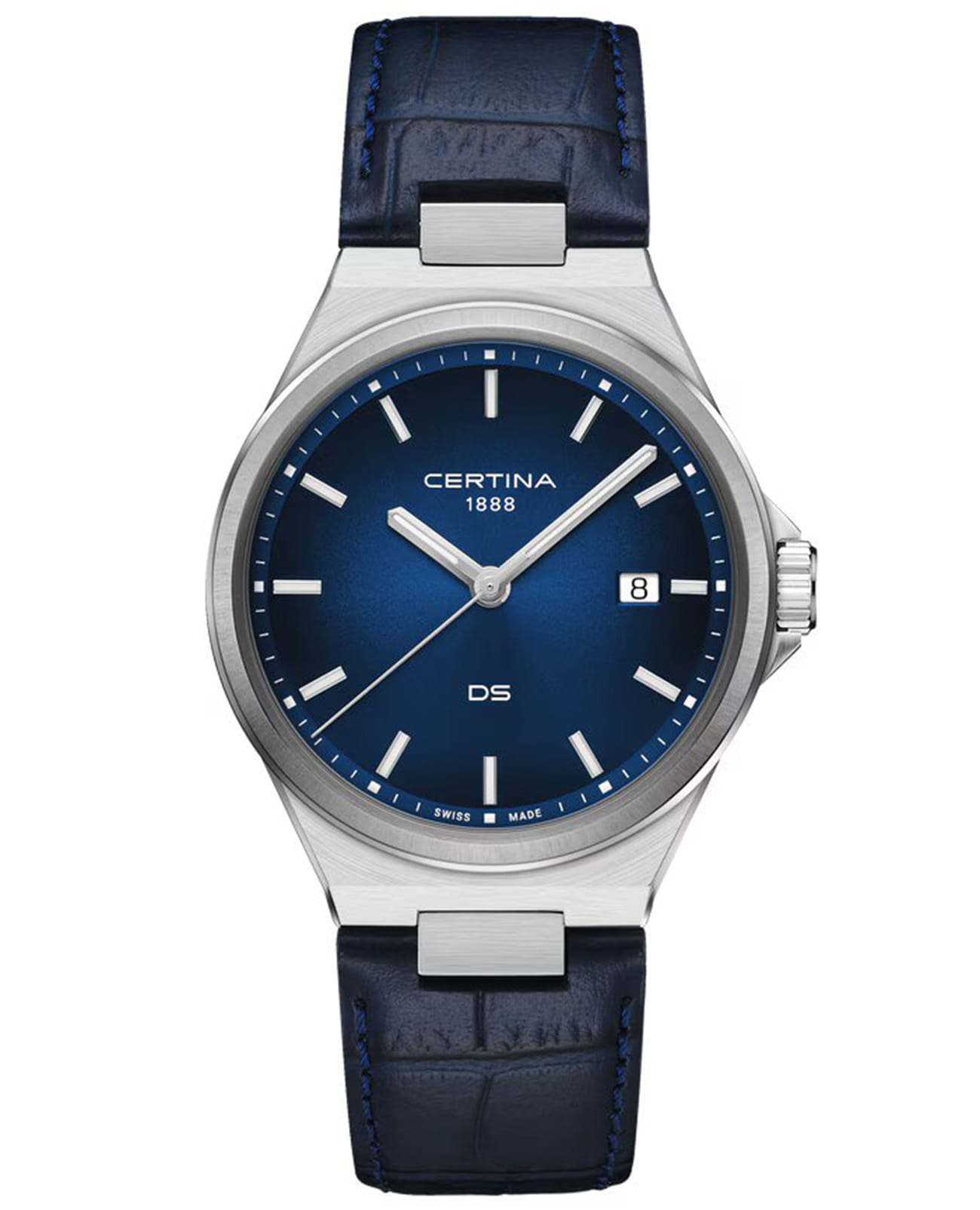 Certina Certina DS-7 Quartz C043.410.16.041.00  C0434101604100 кварцевые мужские часы синий циферблат, браслет кожаный — вид спереди