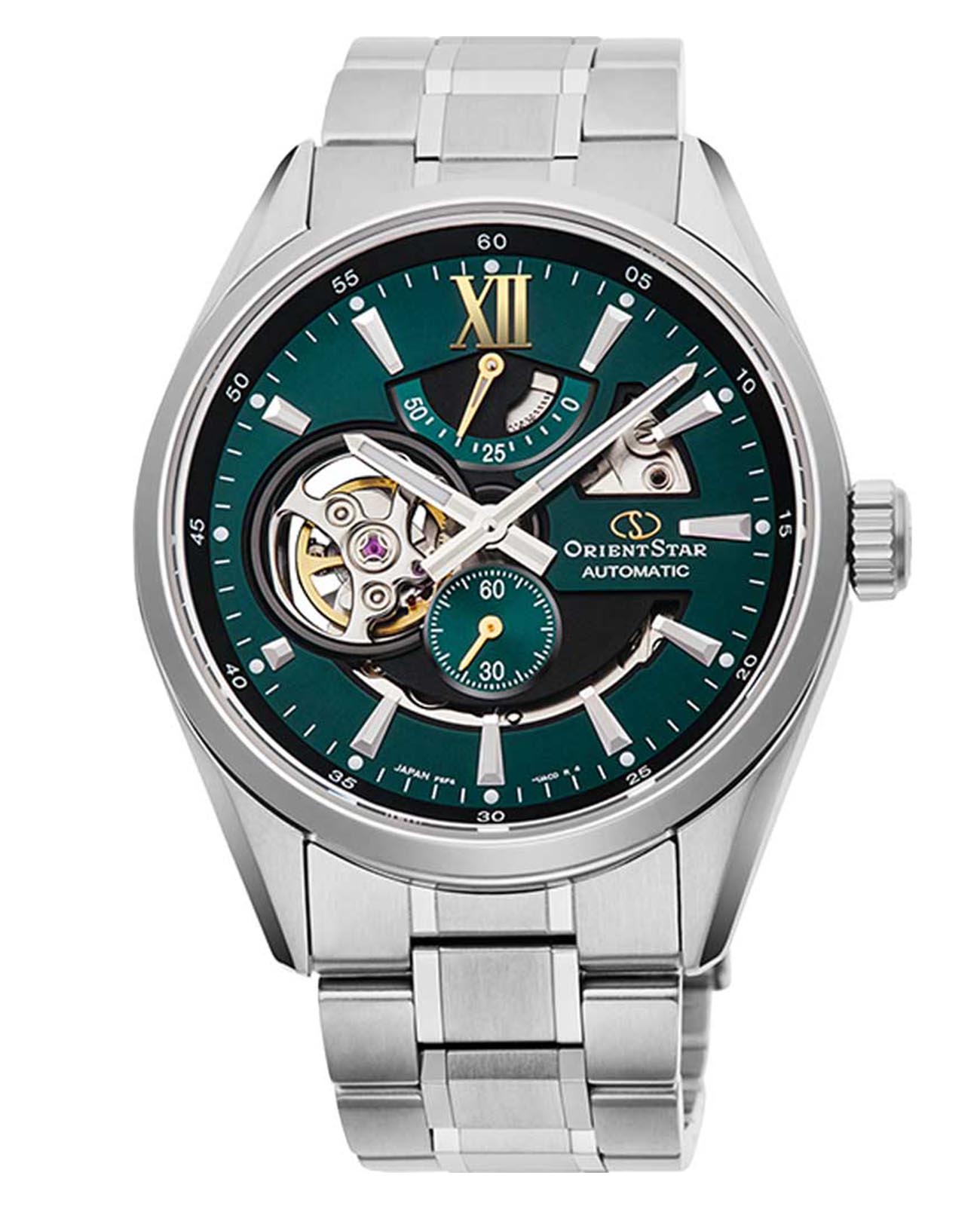 Orient Orient Star RE-AV0114E (RK-AV0114E)  RE-AV0114E механические мужские часы белый циферблат, браслет нержавеющая сталь — вид спереди