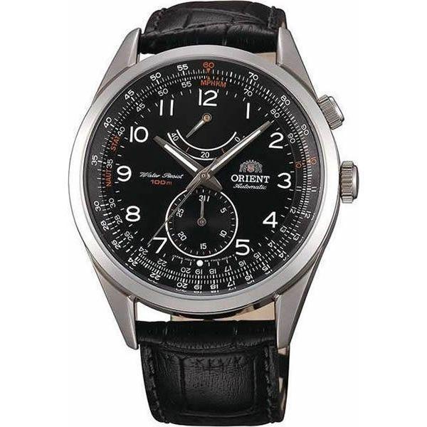 Orient Orient FM03004B (FFM03004B)  FFM03004B механические мужские часы черный циферблат, браслет кожаный — вид спереди
