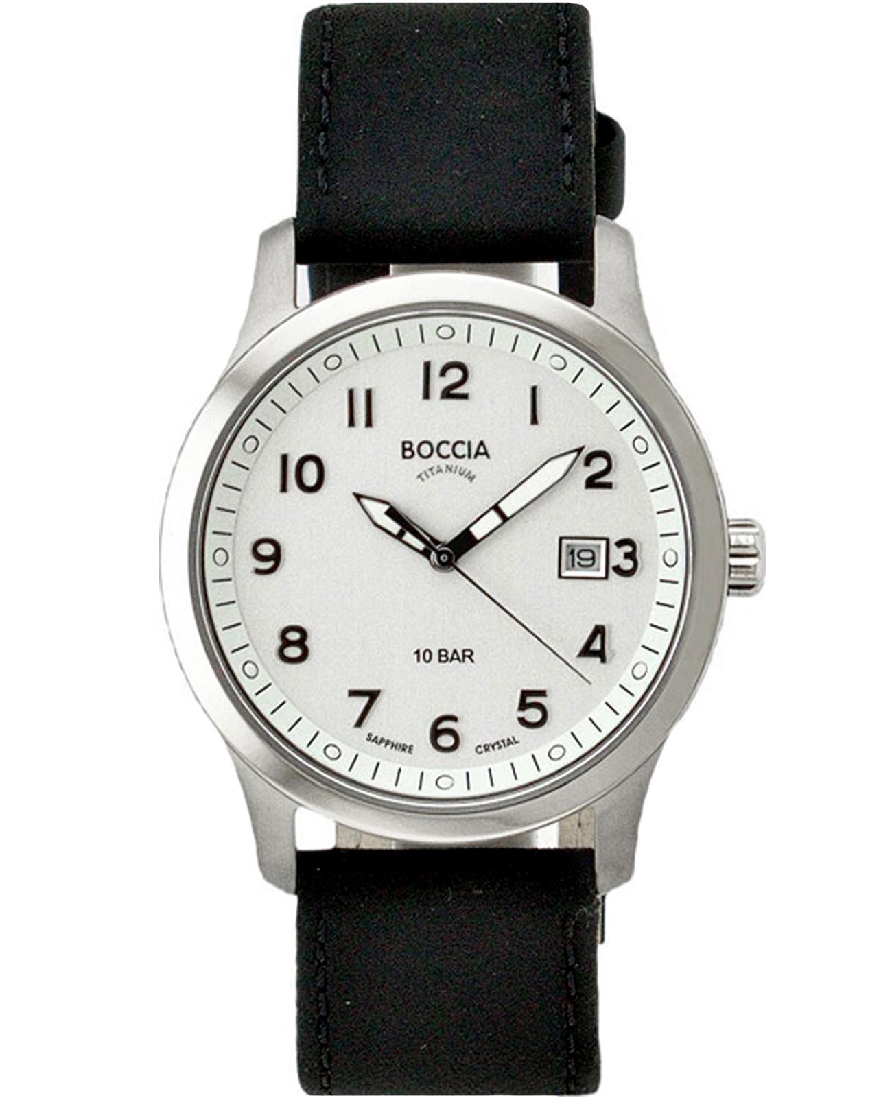 Boccia Titanium Boccia Titanium 3626-01  3626-01 кварцевые мужские часы белый циферблат, браслет кожаный — вид спереди