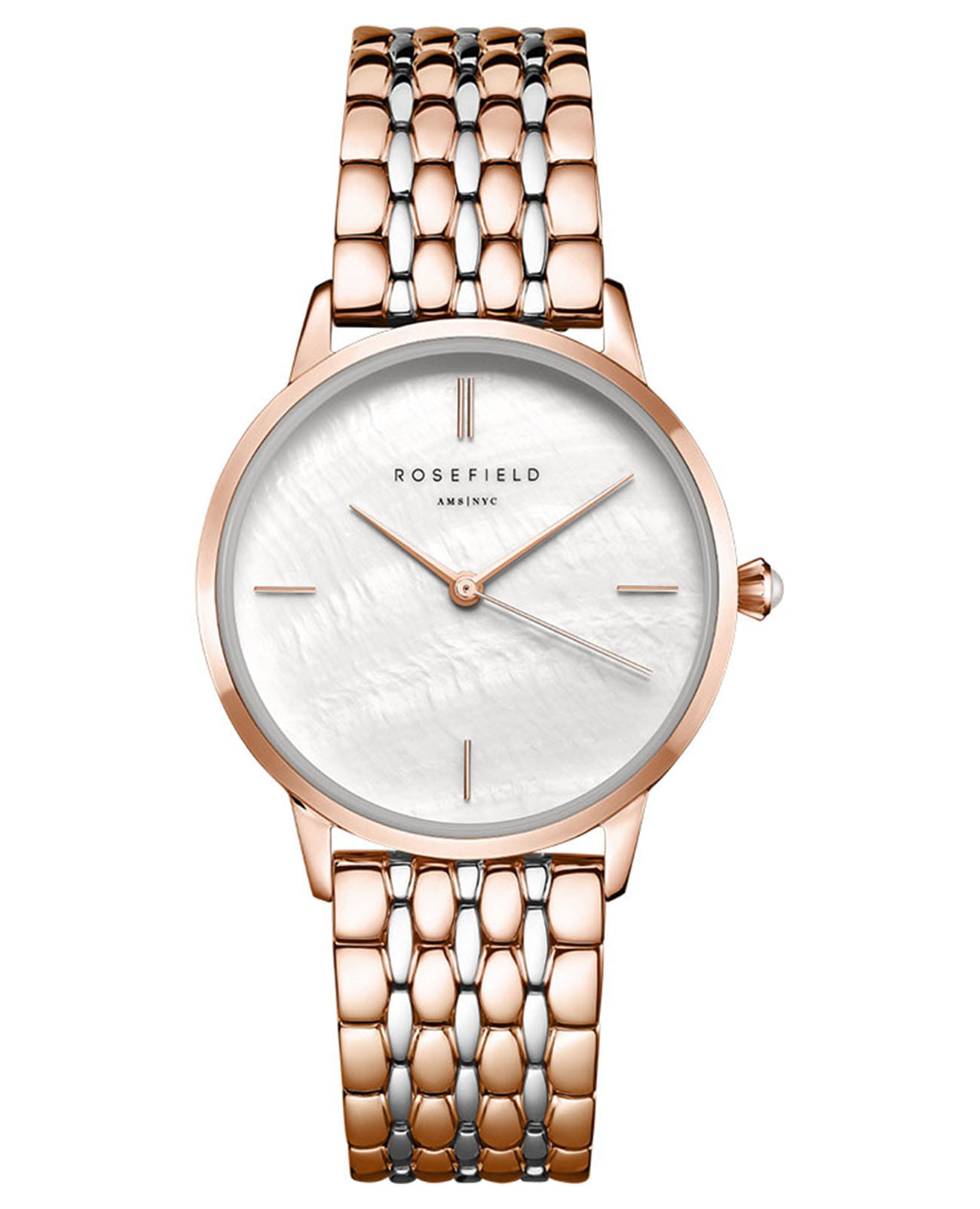 Rosefield Rosefield The Pearl RMRSR-R03  RMRSR-R03 кварцевые женские часы перламутровый циферблат, браслет сталь c pvd покрытием — вид спереди