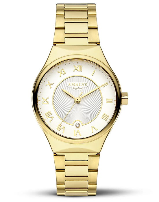 Amalys Amalys Olympe AMW-161  AMW-161 кварцевые женские часы белый циферблат, браслет нержавеющая сталь с pvd-покрытием — вид спереди