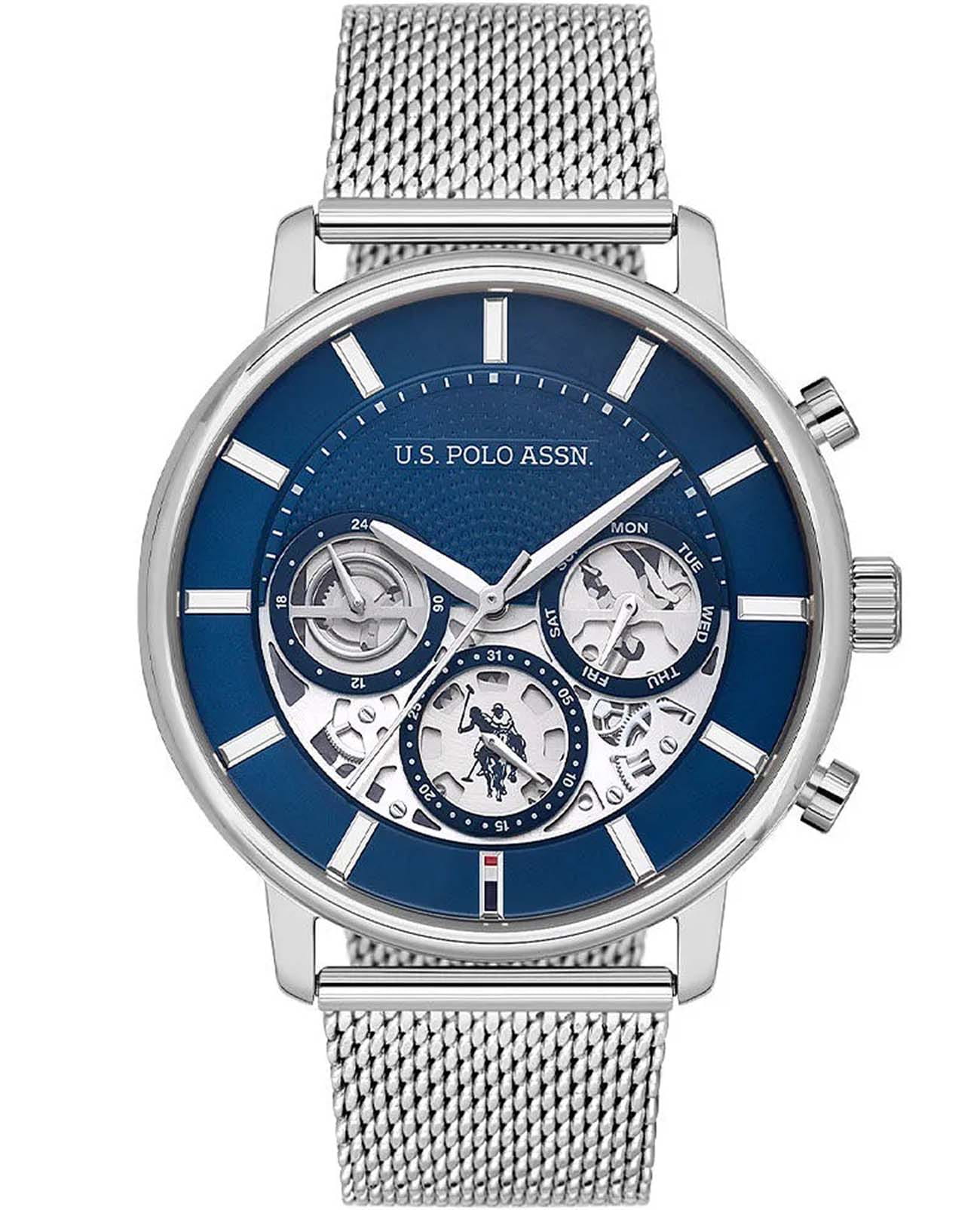 U.S. Polo Assn. U.S. Polo Assn. Crossing USPA1102-03  USPA1102-03 кварцевые мужские часы синий циферблат, браслет нержавеющая сталь — вид спереди