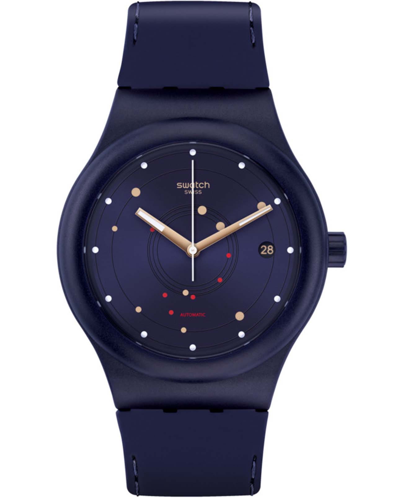 Swatch Swatch Sistem51 SUTN403  SUTN403 механические мужские часы синий циферблат, браслет силикон — вид спереди