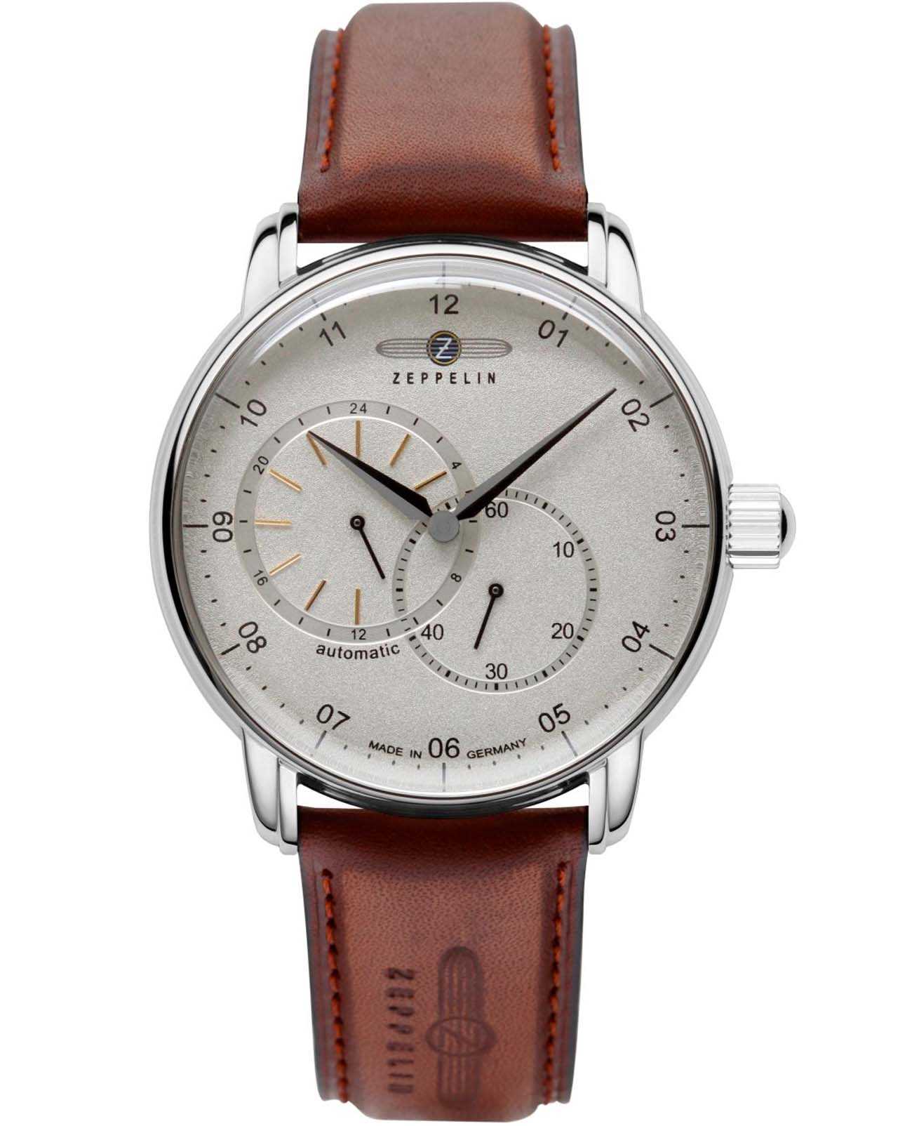 Zeppelin Zeppelin New Capitain`s Line 86621  86621 механические мужские часы серебристый циферблат, браслет кожаный — вид спереди