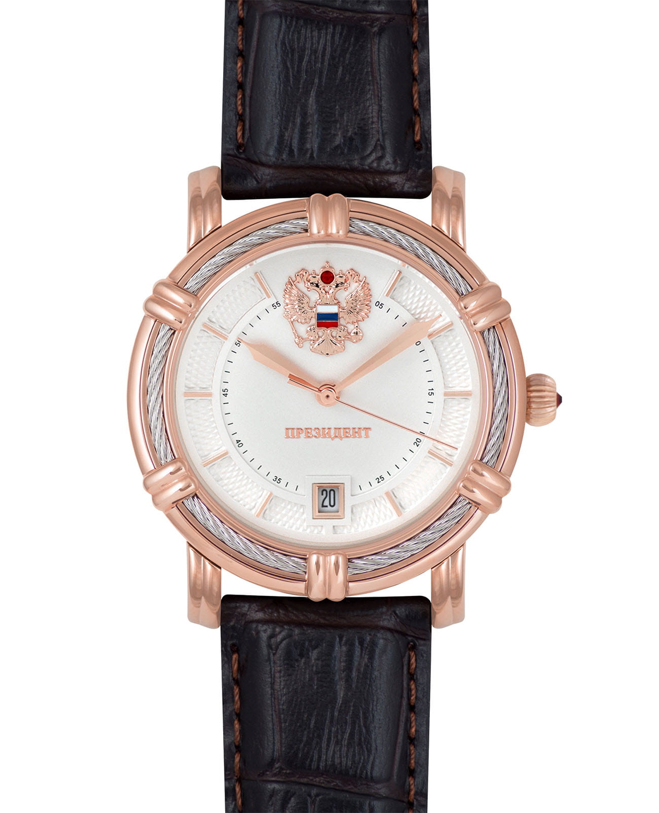Президент Президент 4459478  4459478 механические мужские часы белый циферблат, браслет кожаный — вид спереди