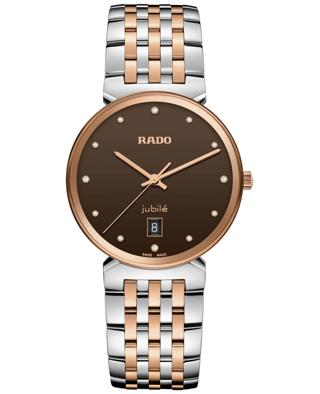 Rado Rado Florence Classic Diamonds R48912763 Classic R48912763 кварцевые мужские часы коричневый циферблат, браслет нержавеющая сталь с pvd-покрытием — вид спереди