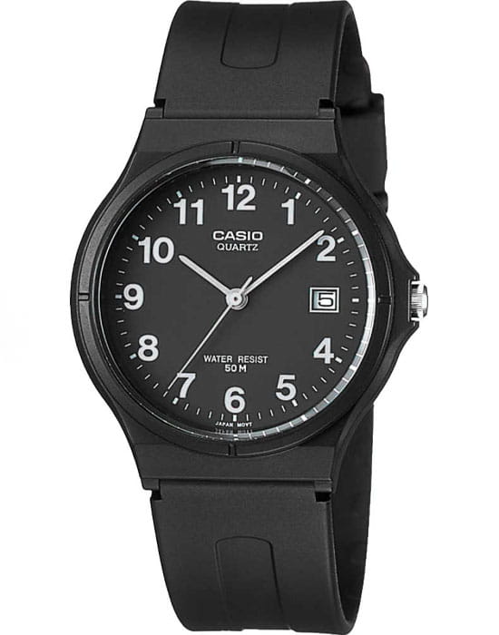 Casio Casio Collection MW-59-1BVDF (MW-59-1B)  MW-59-1B кварцевые мужские часы черный циферблат, браслет пластик — вид спереди