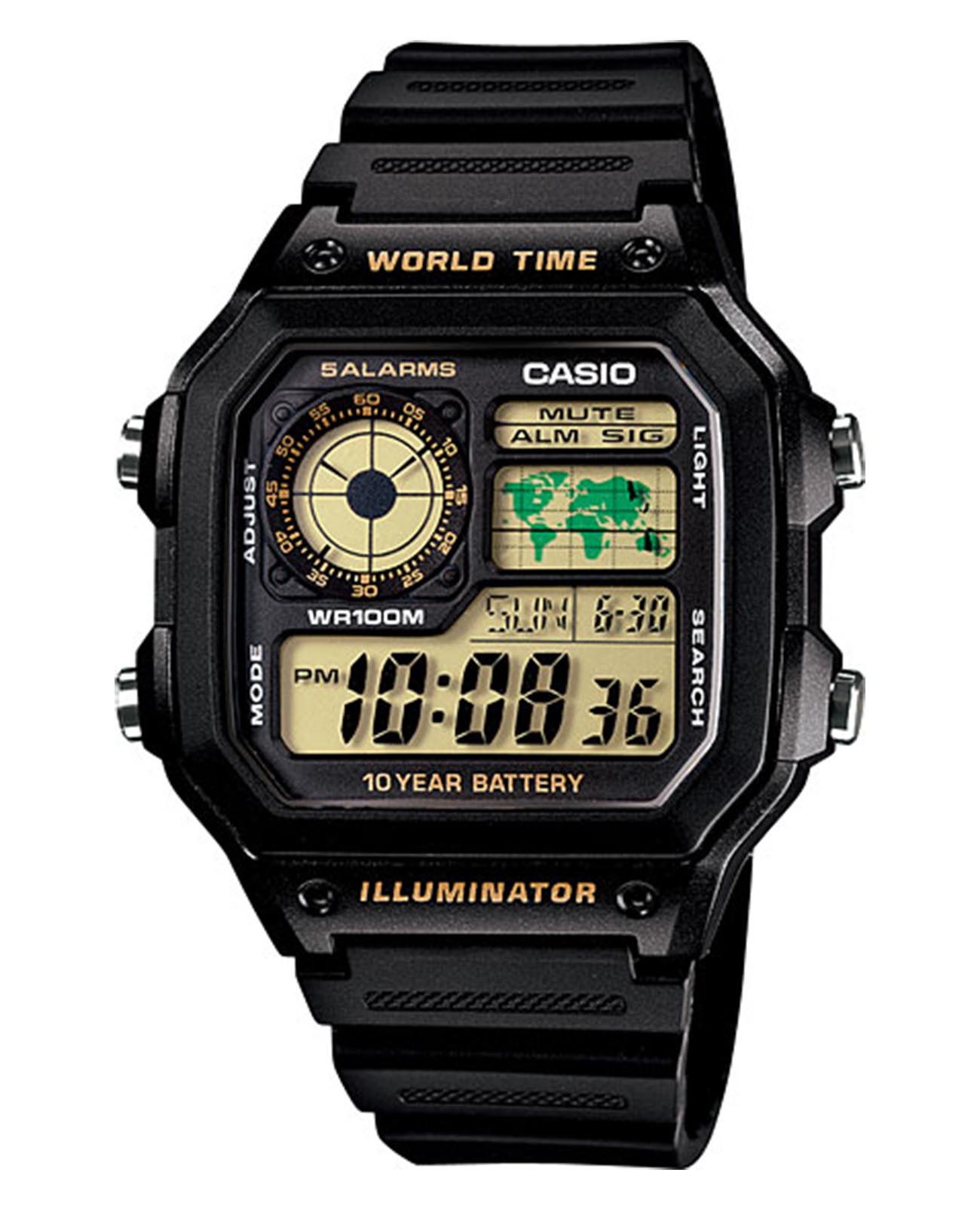 Casio Casio Collection AE-1200WH-1BVDF (AE-1200WH-1B)  AE-1200WH-1B кварцевые мужские часы серый циферблат, браслет пластик — вид спереди