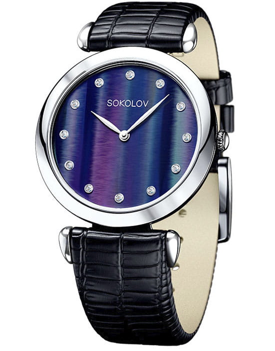 Sokolov 105.30.00.000.06.01.2  105.30.00.000.06.01.2 кварцевые женские часы перламутровый циферблат, браслет кожаный — вид спереди