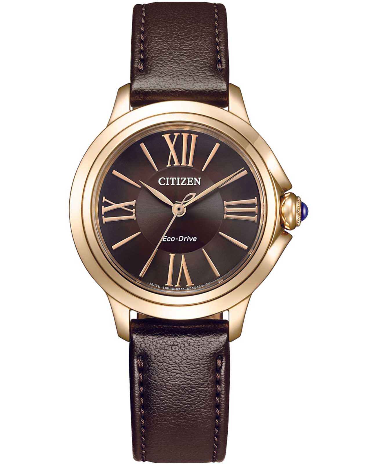 Citizen Citizen Citizen L EM1163-09X  EM1163-09X кварцевые женские часы коричневый циферблат, браслет кожаный — вид спереди