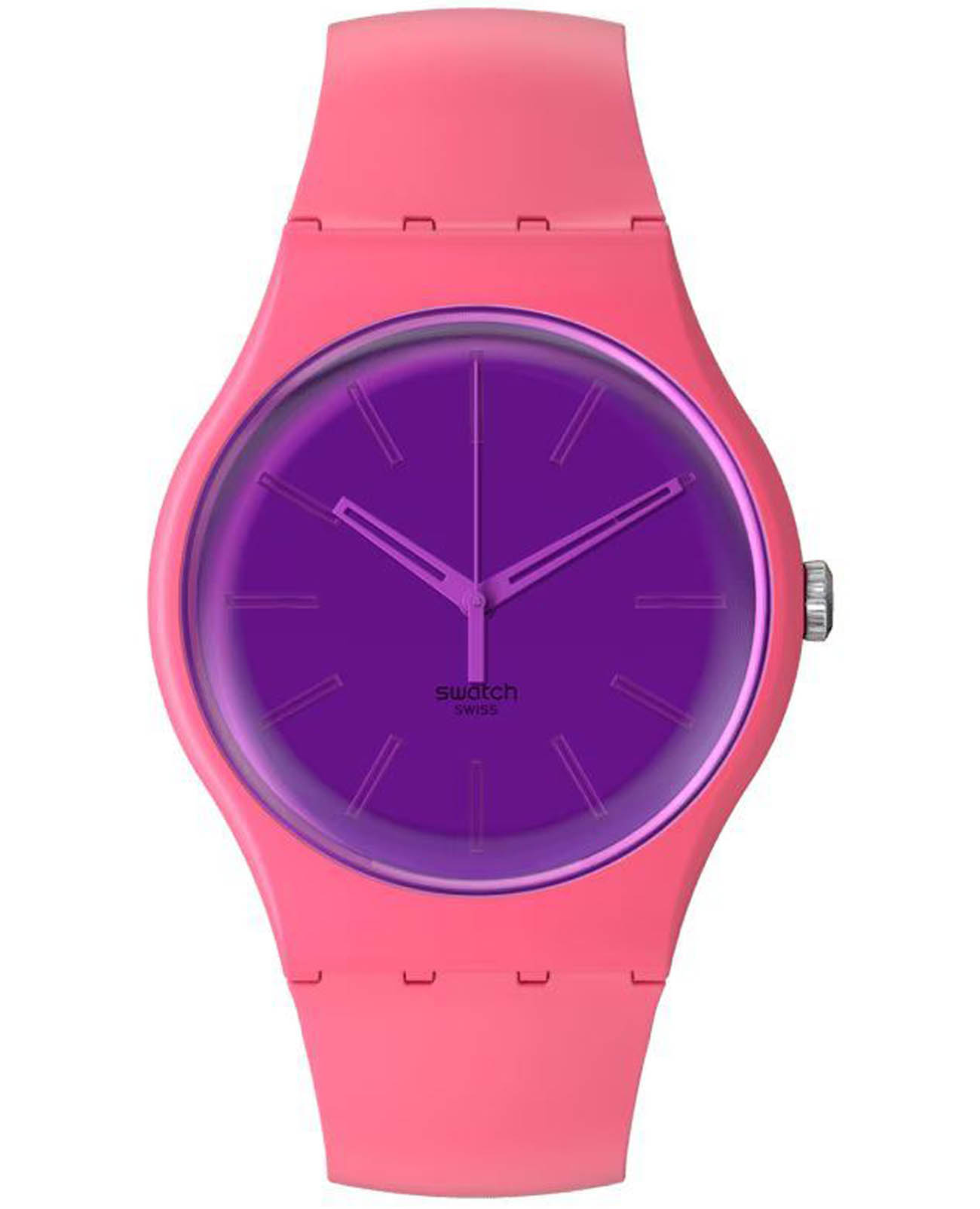 Swatch Swatch New Gent Biosourced SO29P102  SO29P102 кварцевые женские часы фиолетовый циферблат, браслет силикон — вид спереди